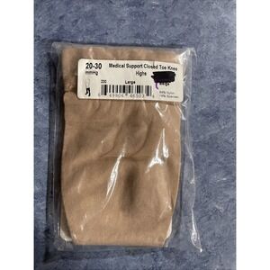 Ames Walker 20-30 mmHg Compression Stockings Knee Highs Large Closed Toe Beige